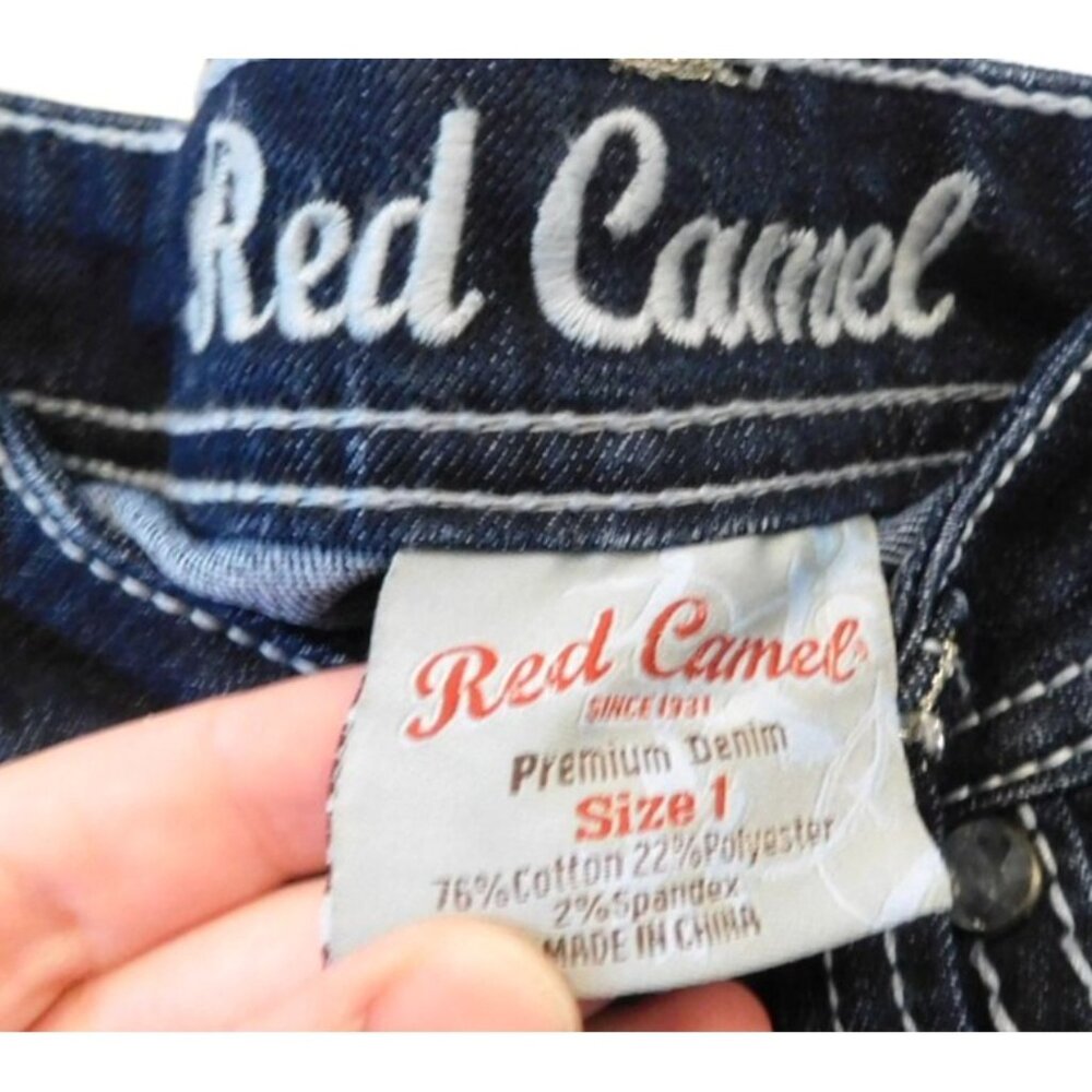NWT Red Camel Junior Size 1 Dark Wash Jeans Embellished Pockets Low Rise AVA - Picture 3 of 5